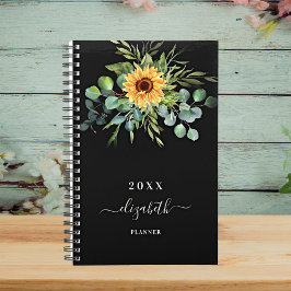 Zonnebloem, groenblauw, zwarte benaming 2023 planner