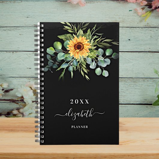 Zonnebloem, groenblauw, zwarte benaming 2023 planner
