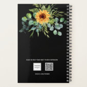 Zonnebloem, groenblauw, zwarte benaming 2023 planner (Achterkant)