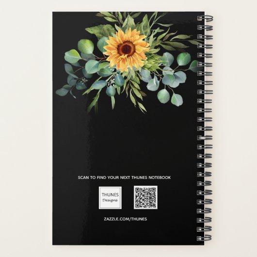 Zonnebloem, groenblauw, zwarte benaming 2023 planner (Achterkant)