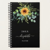 Zonnebloem, groenblauw, zwarte benaming 2023 planner (Voorkant)