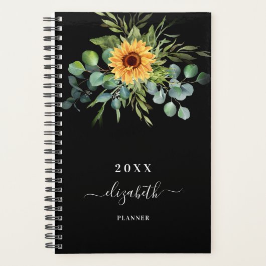 Zonnebloem, groenblauw, zwarte benaming 2023 planner (Voorkant)