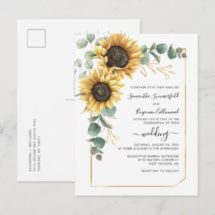 Zonnebloem Groene Bloemen Botanische Geometrische Uitnodiging Briefkaart