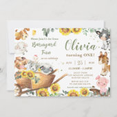 Zonnebloem Groene Boerderijdieren Barnyard Verjaar Kaart (Voorkant)