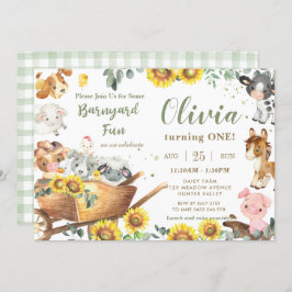 Zonnebloem Groene Boerderijdieren Barnyard Verjaar Kaart