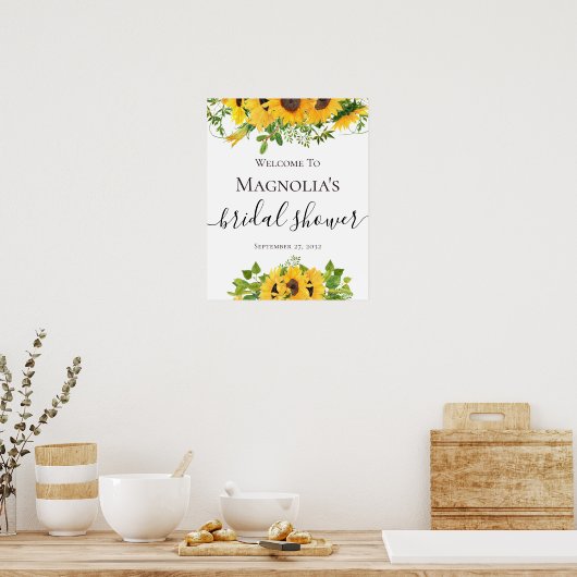 Zonnebloem Groene Bruiloftsbruiloft Ontvangstbord Poster (Keuken)