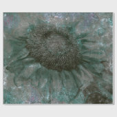 Zonnebloem  groene gegraveerde textuur ontkoppelin cadeaupapier (Vlak)