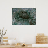 Zonnebloem  groene gegraveerde textuur ontkoppelin poster (Keuken)