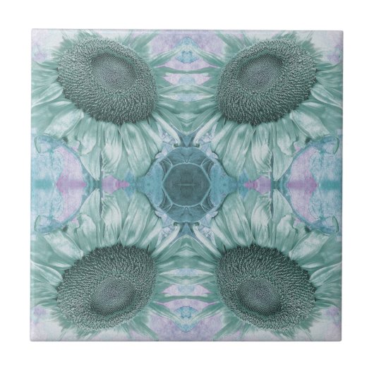 Zonnebloem Groene Paarse Floral Art Nieuwe Tegeltje (Voorkant)