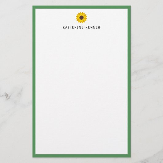 Zonnebloem Groene Rand Polka Dots Naam toevoegen Briefpapier (Voorkant)