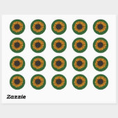Zonnebloem groene ronde stickers (Vel)