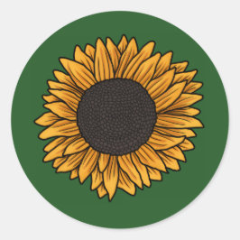 Zonnebloem groene ronde stickers