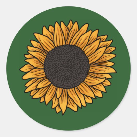 Zonnebloem groene ronde stickers (Voorkant)