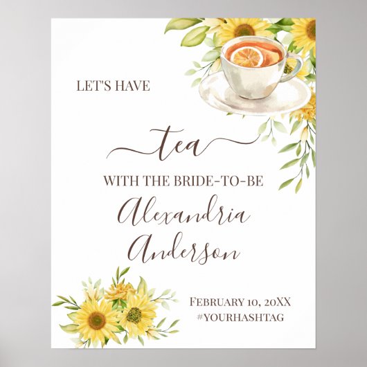 Zonnebloem Groene Thee Bruiloft Feest Welkom Bord Poster (Voorkant)