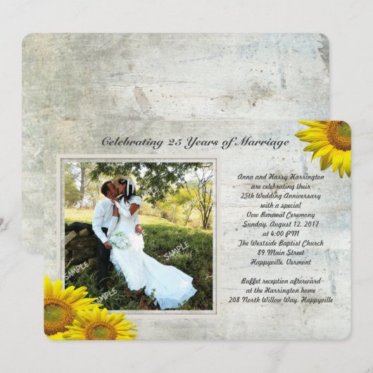 Zonnebloem Grunge Foto Verlengde Huwelijksgeloften Kaart (Voorkant / Achterkant)