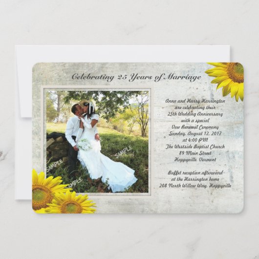 Zonnebloem Grunge Foto Verlengde Huwelijksgeloften Kaart (Voorkant)