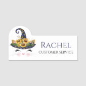 Zonnebloem Halloween Heks Kat Gepersonaliseerde Na Naamplaatje (Voorkant)