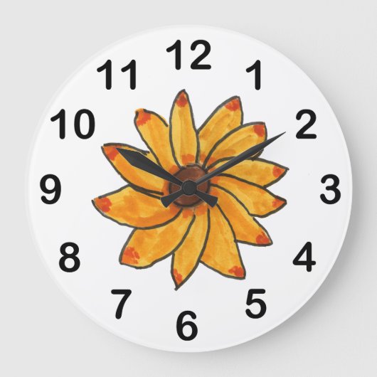 Zonnebloem Hand getrokken geel Grote Klok (Voorkant)