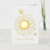 Zonnebloem Happy Bee Day Folie Verjaardag Kaart (Voorkant)