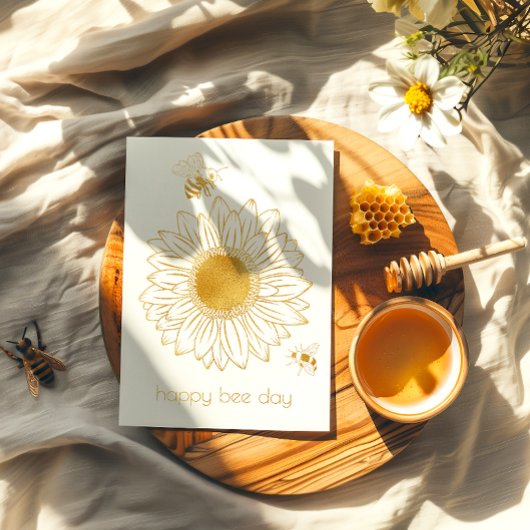 Zonnebloem Happy Bee Day Folie Verjaardag Kaart