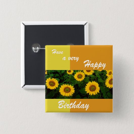 Zonnebloem - Happy Birthday Button (Voorkant /achterkant)