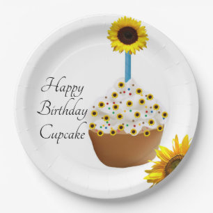 Zonnebloem Happy Birthday Cupcake Borden Papieren Bordje