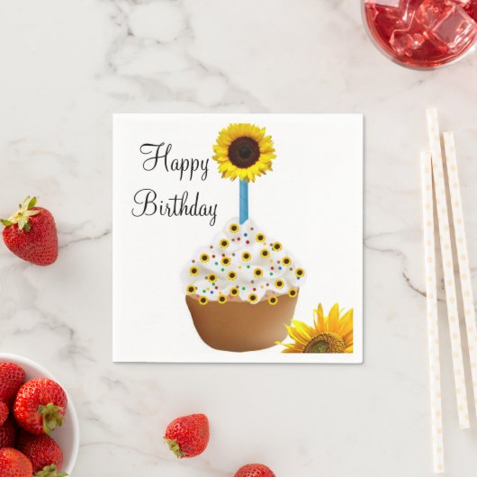 Zonnebloem Happy Birthday Cupcake Paper Napkins Servet (Insitu)