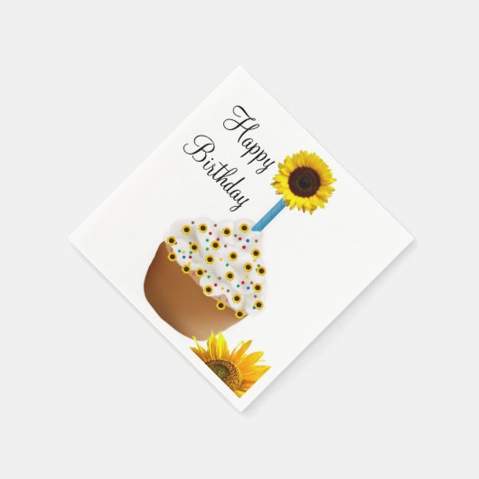 Zonnebloem Happy Birthday Cupcake Paper Napkins Servet (Hoek)