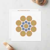 Zonnebloem Harmony Note Kaart in goud en blauw Notitiekaartje (Voorkant / Achterkant in situ)