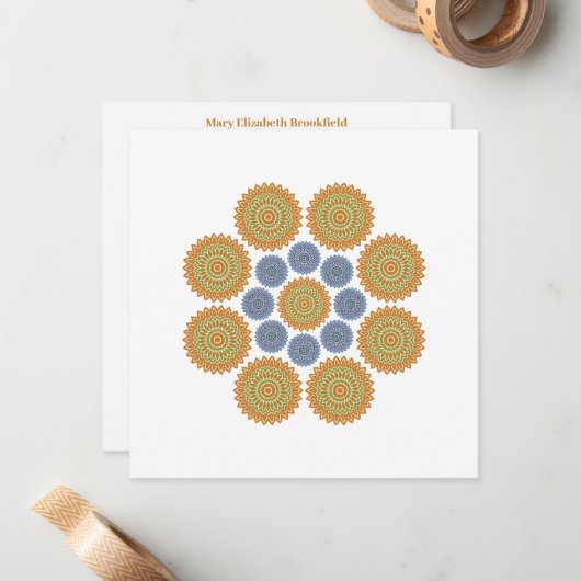 Zonnebloem Harmony Note Kaart in goud en blauw Notitiekaartje (Voorkant / Achterkant in situ)