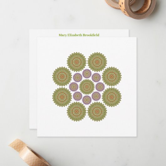 Zonnebloem Harmony Note Kaart in Groen en Paars Notitiekaartje (Voorkant / Achterkant in situ)