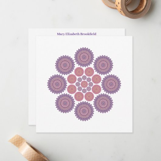 Zonnebloem Harmony Note Kaart in Violet en Roos Notitiekaartje (Voorkant / Achterkant in situ)