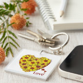 Zonnebloem Hart Acryl Sleutelhanger (Voorkant Rechts)