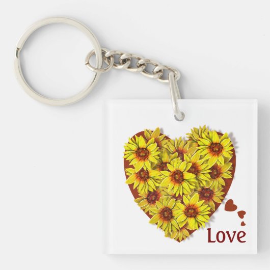 Zonnebloem Hart Acryl Sleutelhanger (Voorkant)