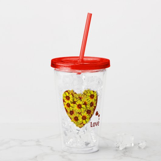 Zonnebloem Hart Acryl Tumbler Drinkbeker (Achterkant ijs)