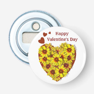 Zonnebloem Hart Flesopener Button Flesopener