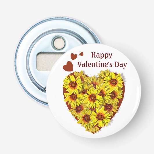 Zonnebloem Hart Flesopener Button Flesopener (Voorkant)
