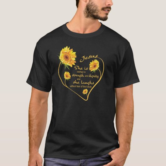 Zonnebloem Hart Jezus Christelijke Bijbel Verse Re T-shirt (Voorkant)