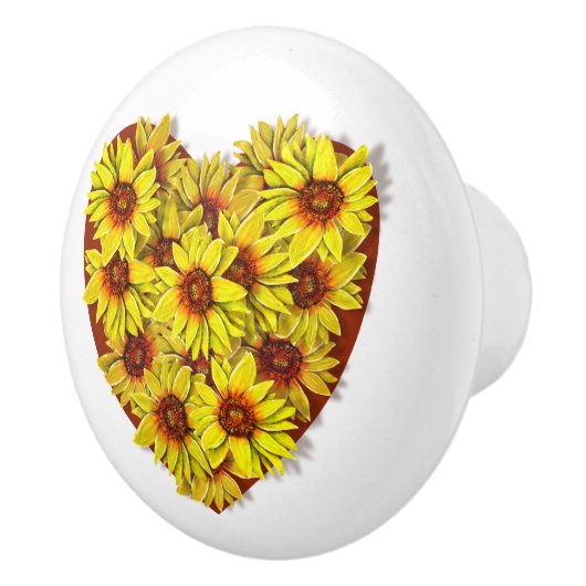 Zonnebloem Hart Keramische Trekknop / Knop (Rechts)