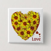 Zonnebloem Hart Knop Vierkante Button 5,1 Cm (Voorkant)