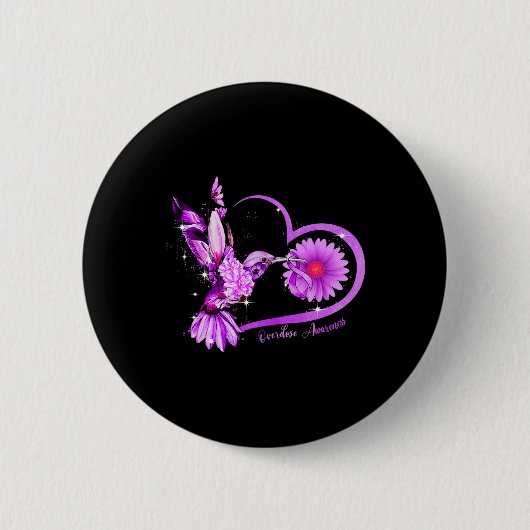 Zonnebloem Hart Paarse Lint Overdosis Awareness Ronde Button 5,7 Cm (Voorkant)