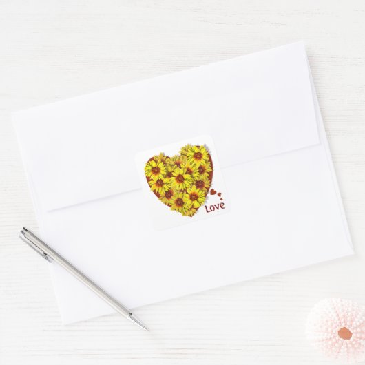Zonnebloem Hart Sticker (Envelop)