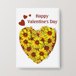 Zonnebloem Hart Valentijnsdag Knop Button
