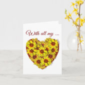 Zonnebloem Hart Vouwkaart Kaart (Gele Bloem)