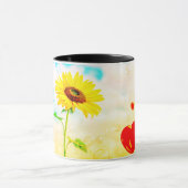 Zonnebloem & Hartballonnen Romantisch Cadeauontwer Mok (Midden)