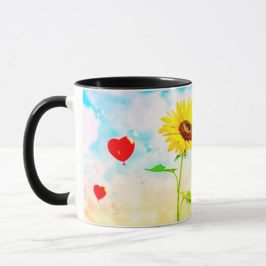 Zonnebloem & Hartballonnen Romantisch Cadeauontwer Mok (Links)