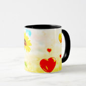 Zonnebloem & Hartballonnen Romantisch Cadeauontwer Mok (Voorkant rechts)