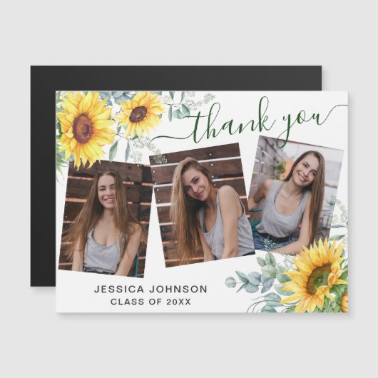 Zonnebloem Hartelijk dank 3 FOTO Afstuderen Magnet (Voorkant / Achterkant)