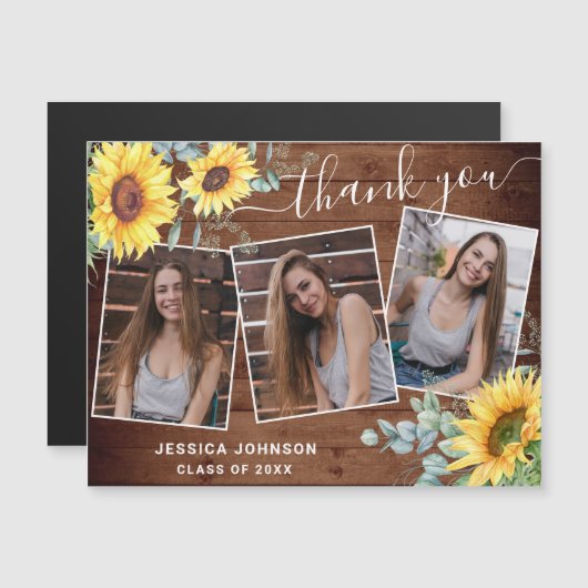 Zonnebloem Hartelijk dank 3 FOTO Afstuderen Magnet (Voorkant / Achterkant)