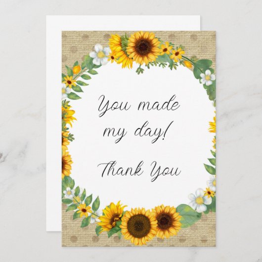 Zonnebloem Hartelijk dank Bedankkaart (Voorkant / Achterkant)
